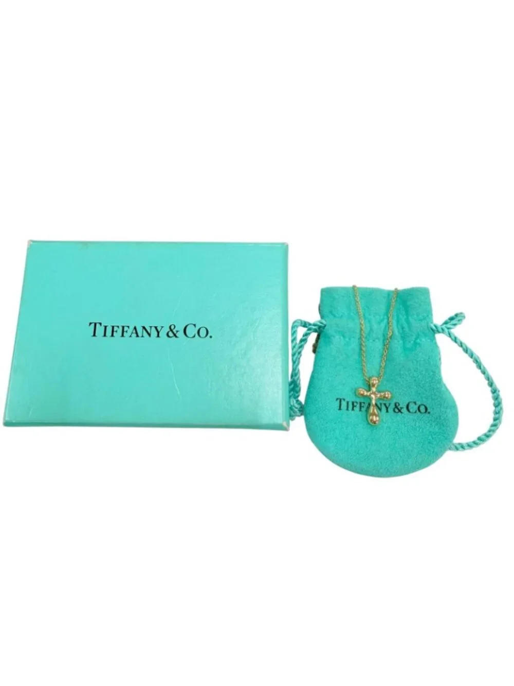 Tiffany & Co Elsa Peretti Small Cross Necklace 750 Yellow Gold